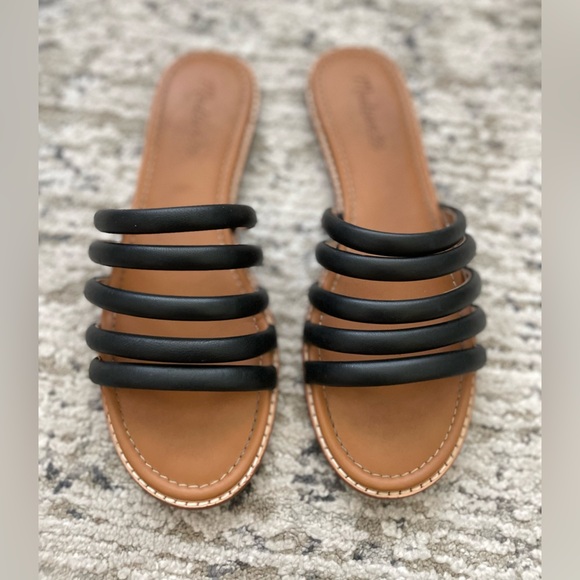 Madewell Addie Leather Sandals Size 8 Strappy Slides Flats Black Tan Boho - Picture 3 of 7